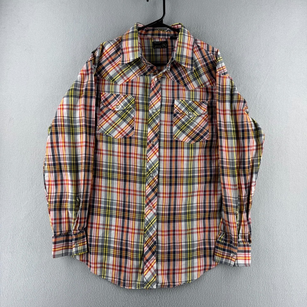 Vintage JC Penney Shirt Mens XL Pearl Snap Western Plaid 80s Long Sleeve